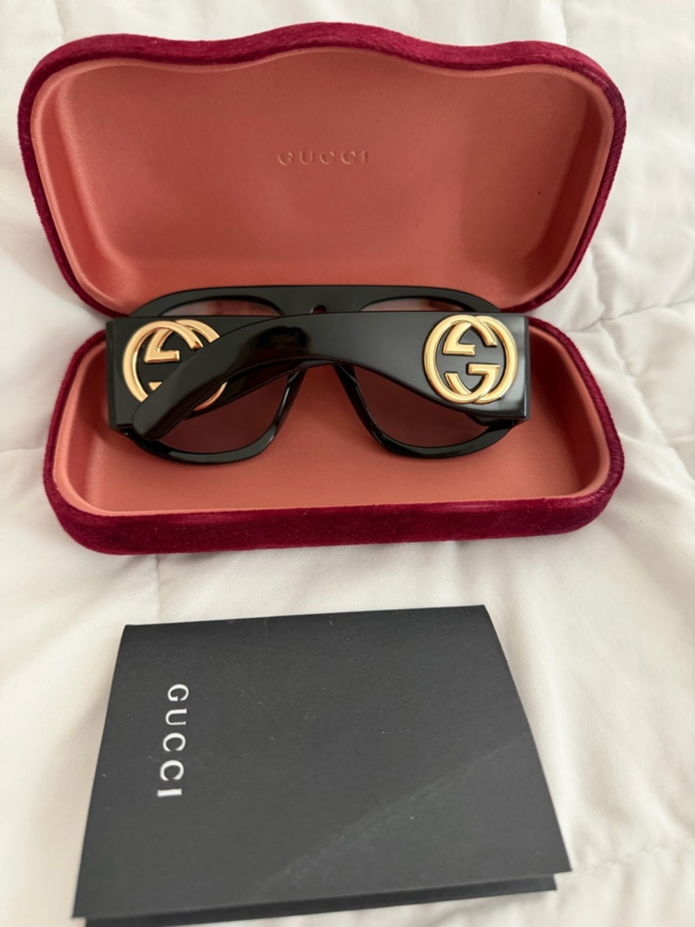 Gucci Black Sunglasses with Gold Double G Medallions
